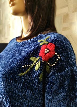 Стильный плюшевый свитер джемпер оверсайз с вышивкой от  wild flower2 фото