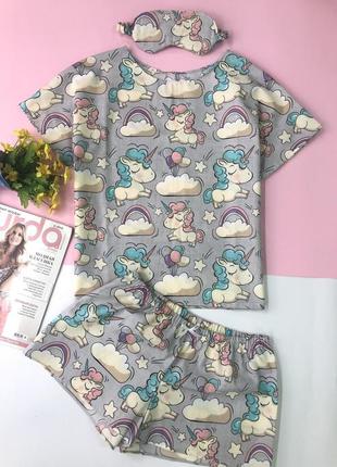 Пижамка в единороги женская. хлопковая пижама. комплект для сна и дома