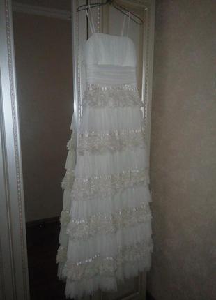 Свадебное кремовое вечернее выпускное платье бренд oksana mukha3 фото