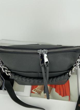 Женская кожаная сумка на через плечо серая черная бордовая polina & eiterou полина жіноча шкіряна сумка8 фото