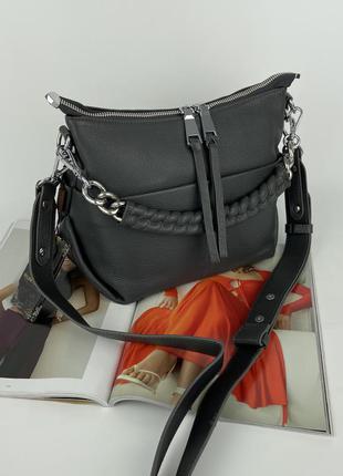 Женская кожаная сумка на через плечо серая черная бордовая polina & eiterou полина жіноча шкіряна сумка6 фото