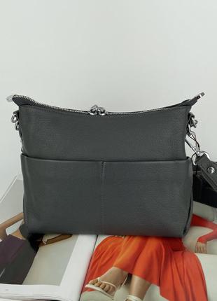 Женская кожаная сумка на через плечо серая черная бордовая polina & eiterou полина жіноча шкіряна сумка7 фото