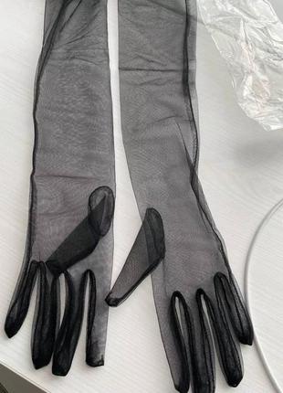 Рукавички рукавички фатин довгі до доктя оперні прозорі сітка сітчасті чорні сітчасті молочні червоні3 фото