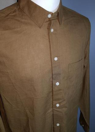 Рубашка в составе лен коричневая regular fit ровная h&m2 фото