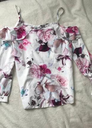 Блуза в цветочек/ цветастая со спущенными рукавами / у квіточку з спущеними рукавами4 фото