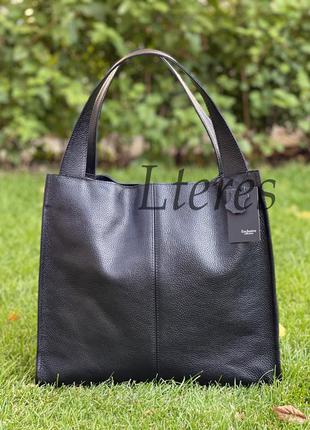 Кожаная вместительная черная сумка, цвета в ассортименте