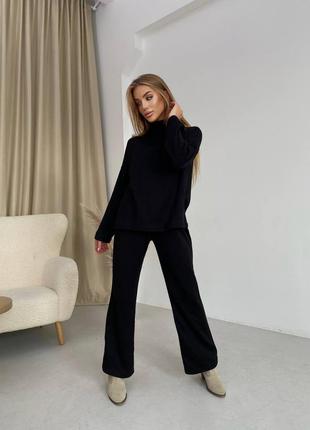 Жіночий ангоровый костюм чорний штани прямі кофта оверсайз модний трендовий стильний вільного крою4 фото