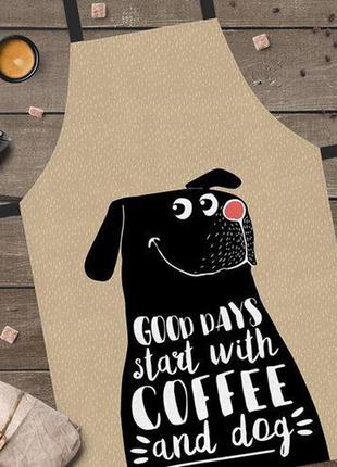 Кухонний фартух good days start with coffee and dog бежевий 75х51 см (frtc_21m004)