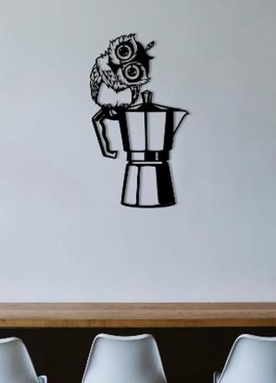 Об'ємна картина із дерева decart сова із кавоваркою