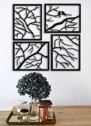 Об'ємна картина з дерева decart панно птиці 70х69 см