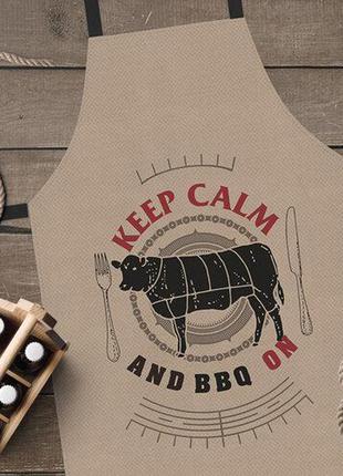 Кухонний фартух keep calm and bbq on коричневий 75х51 см (frtc_21m016)