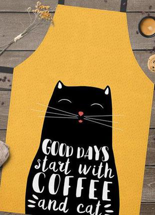 Кухонний фартух good days start with coffee and cat жовтий 75х51 см (frtc_21m003)