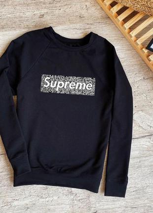 Жіночий чорний реглан з принтом "supreme"