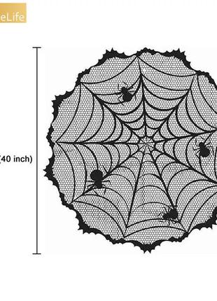 Скатерть на хэллоуин круглая "паутина с пауками" - диаметр 100см, полиэстер6 фото