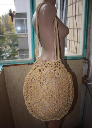 Стильна солом'яний джгутовая кругла сумка торба в стилі бохо2 фото