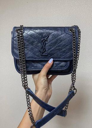 Niki baby bag in vintage женская брендовая синяя стильная сумочка с цепями жіноча синя розкішна сумка