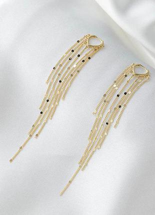 Купить серьги длинные цепочки подвески сердце золотистые - невероятная бижутерия недорого6 фото