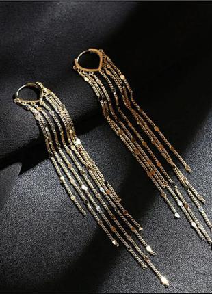 Купить серьги длинные цепочки подвески сердце золотистые - невероятная бижутерия недорого