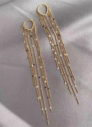 Купить серьги длинные цепочки подвески сердце золотистые - невероятная бижутерия недорого4 фото