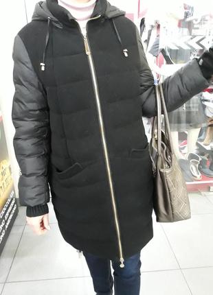 ‼️красиве стильне зимове пальто/куртка/пуховик комбіновану з кашеміром