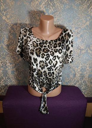 Леопардовый кроп топ с узлом майка футболка р.м/l1 фото