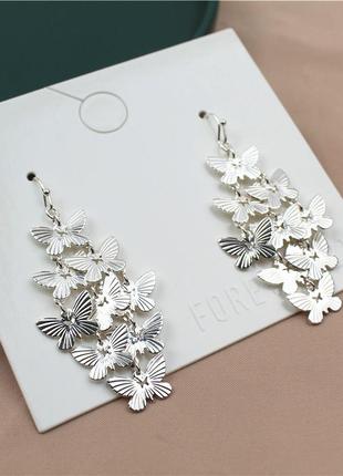 Серьги бабочки порхающие невероятно красивые серебристые бижутерия брендовая недорого