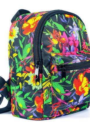 Детский рюкзак маленький чорный + разноцветный для детского сада яркий с цветочным принтом 5л (mbk0011)2 фото