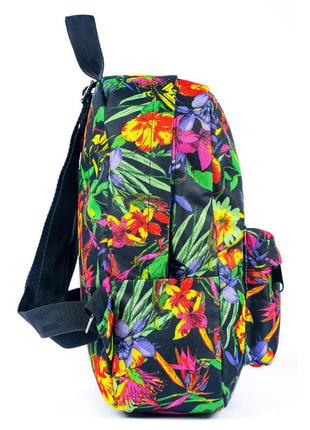 Модний жіночий рюкзак чорний + сріблястий молодіжний яскравий з квітковим принтом 7.5 л (мв0025)5 фото