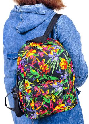 Модный женский рюкзак чорный + разноцветный молодежный яркий с цветочным принтом 7.5 л (мв0025)3 фото