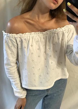 Хлопковая белая блуза с открытыми плечами от new look