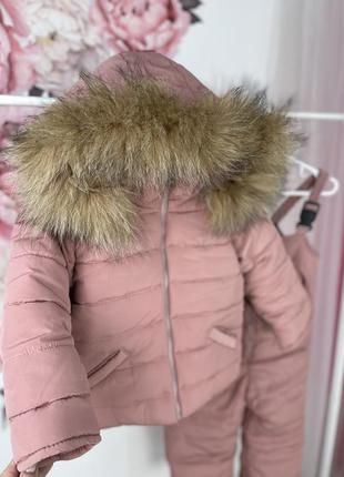Пудровий комплект зимовий куртка та штани високі напівкомбінезону на флісі до -30 морозу2 фото
