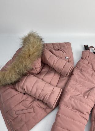 Пудровий комплект зимовий куртка та штани високі напівкомбінезону на флісі до -30 морозу10 фото