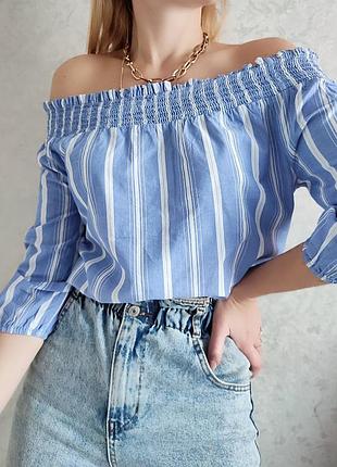 🔥крута блуза у полоску з відкритими плечима primark