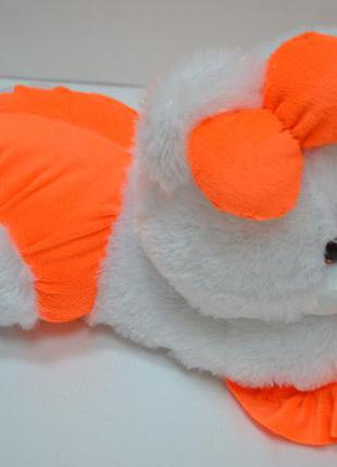 Алина плюшевая мишка малышка 45 см бело-оранжевый4 фото