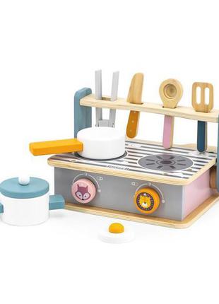 Детская плита viga toys polarb с посудой и грилем, складная (44032)
