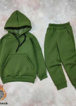 Теплий спортивний костюм на хлопчика фліс,начісування,хакі,зелений
