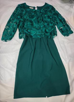 Зелёное бутылочное платье1 фото