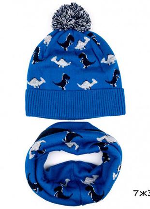 Зимний комплект шапка и хомут,снуд, с динозаврами,шапочка зимняя, на флисе, серая,хаки, синяя,черная4 фото