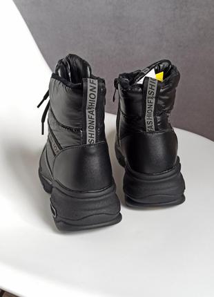 Черевики дутики зимові чоботи для дівчинки чорні утеплені овчиною3 фото