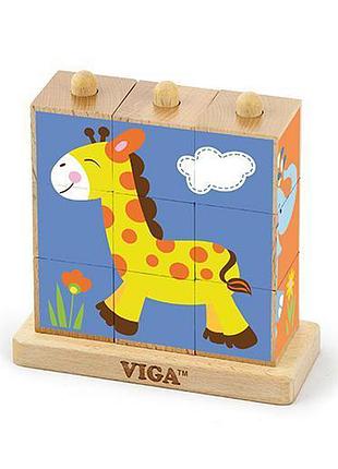 Пазл-кубики вертикальный viga toys "сафари" (50834)