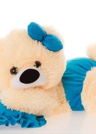 Алина плюшевая мишка малышка 45 см персиково-голубой