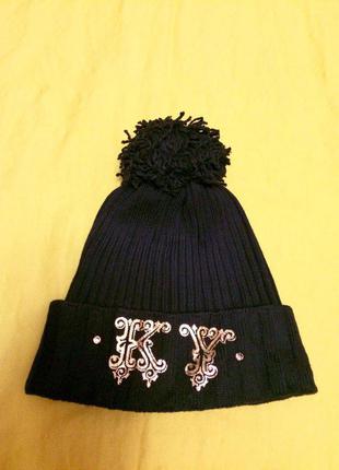 Фирменная черная шапка с бумбоном keyo,шапочка+подарок шарф