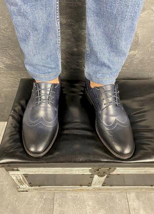 Мужские туфли кожаные весна/осень синие vivaro 611 (oxford)
