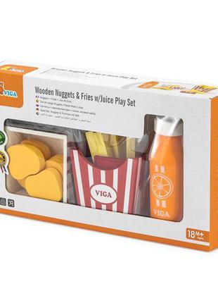 Игрушечные продукты viga toys наггетсы с картошкой фри и соком (51603)