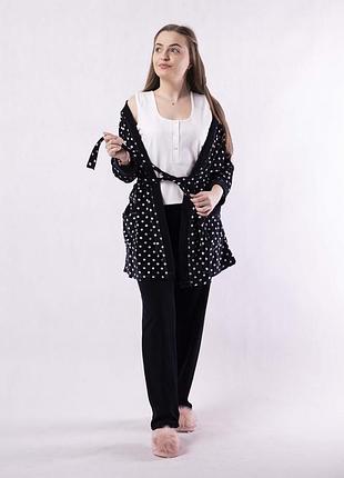 Велюрова жіноча піжама трійка "горох" 42-54р.