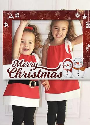 Рамка для фото на новый год "снеговики marry christmas" - размер стикера 47*36см, бумага