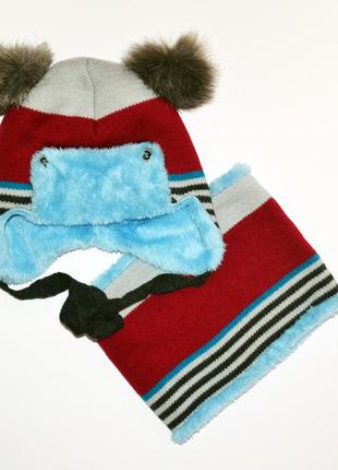 Комплект зимний на меху на завязках шапка и снуд1 фото