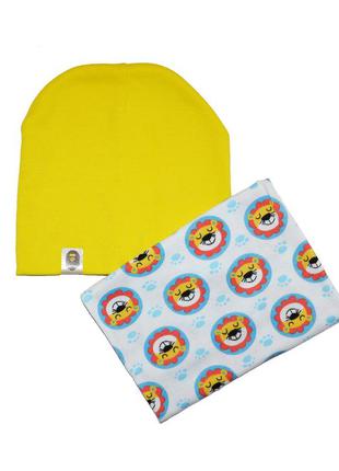 Комплект шапка подвійна і шарф-снуд з малюнком лев1 фото
