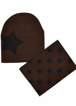 Комплект шапка и шарф труба с узором звезды1 фото