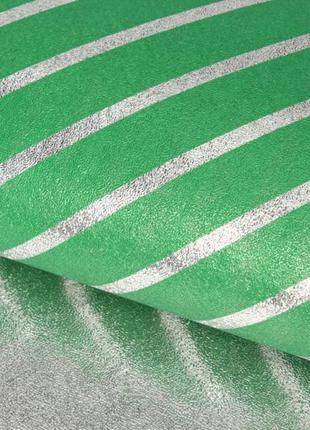 Папір пакувальна подарункова в смужку зелено-срібляста 70см*50 см (20 аркушів)2 фото